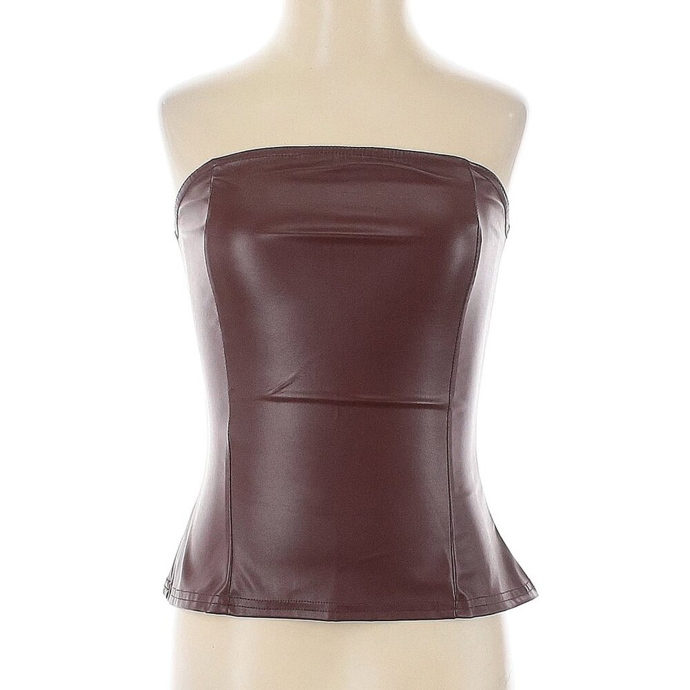 PrettyLittleThing Brown Faux Leather Tube Top Chocolate PU Bandeau Corset